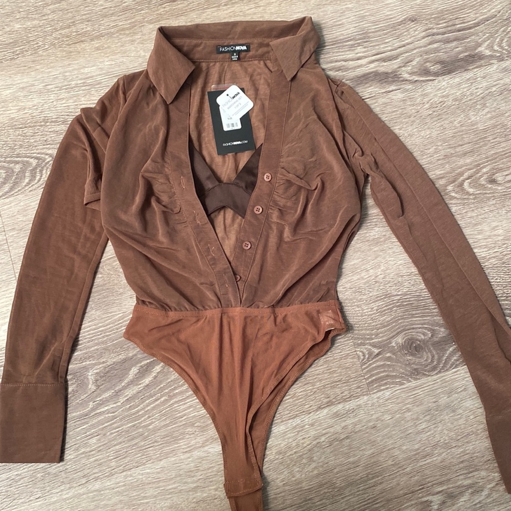 Fashion Nova Sexy Brand New Brown Nude Sheer Bodysuit S